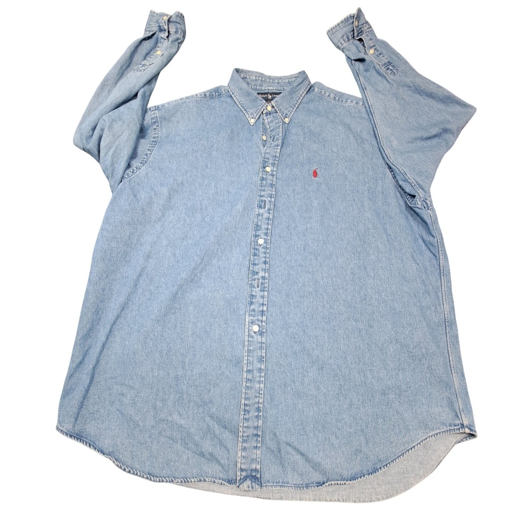 Polo Ralph Lauren Blake Denim Shirt Mens XXL Light Wash Blue Cotton Long Sleeve